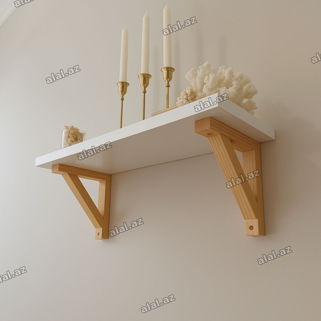Minimalist taxta divar rəfi ●Ayaqları ağacdan üst hissəsi parlaq