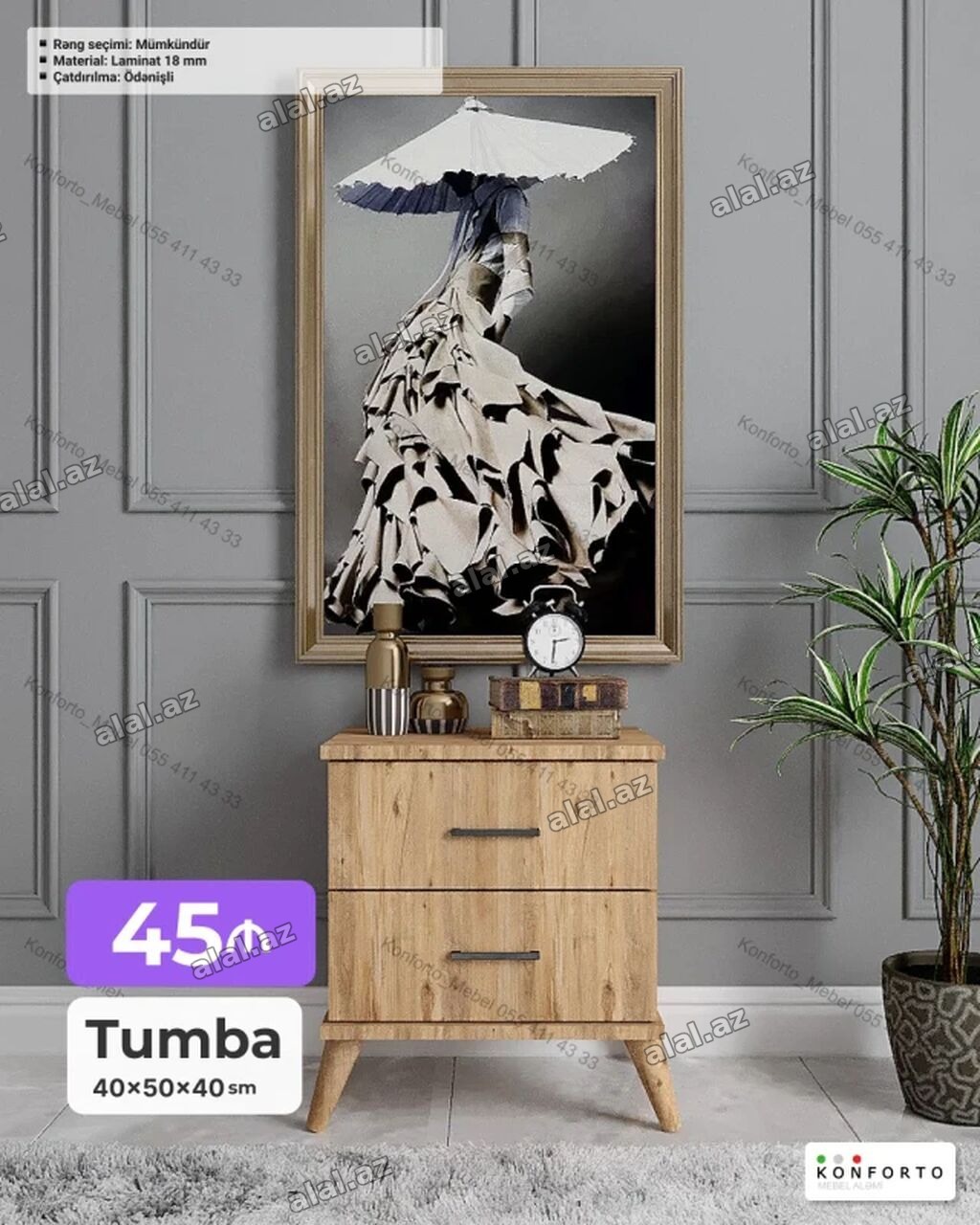 Tumba – 40×50×40 sm - Material: 18 mm laminat - Rəng seçimi