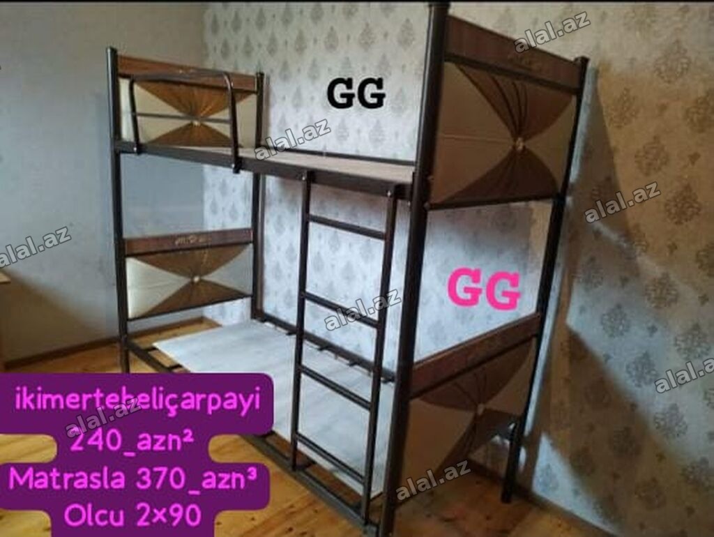 İkimərtəbəli tələbə çarpayısı - Material: möhkəm metal karkas, yumşaq