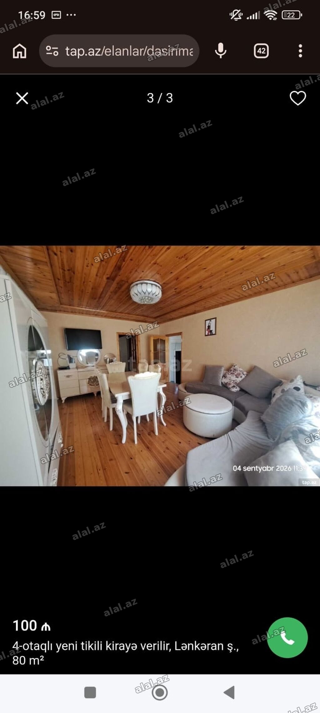 Lənkəran şəhərində 3otaqlı, 80 m² sahəli mənzil kirayə təklif olunur