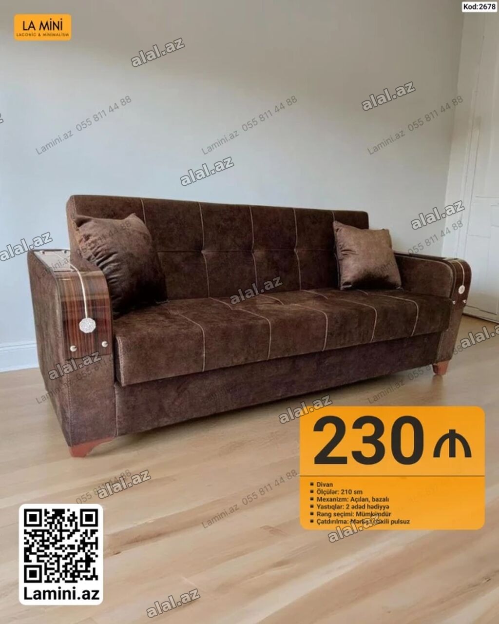 Məhsul: Divan (Kod: 2678) - Ölçü: 210 sm - Mexanizm: Açılandır