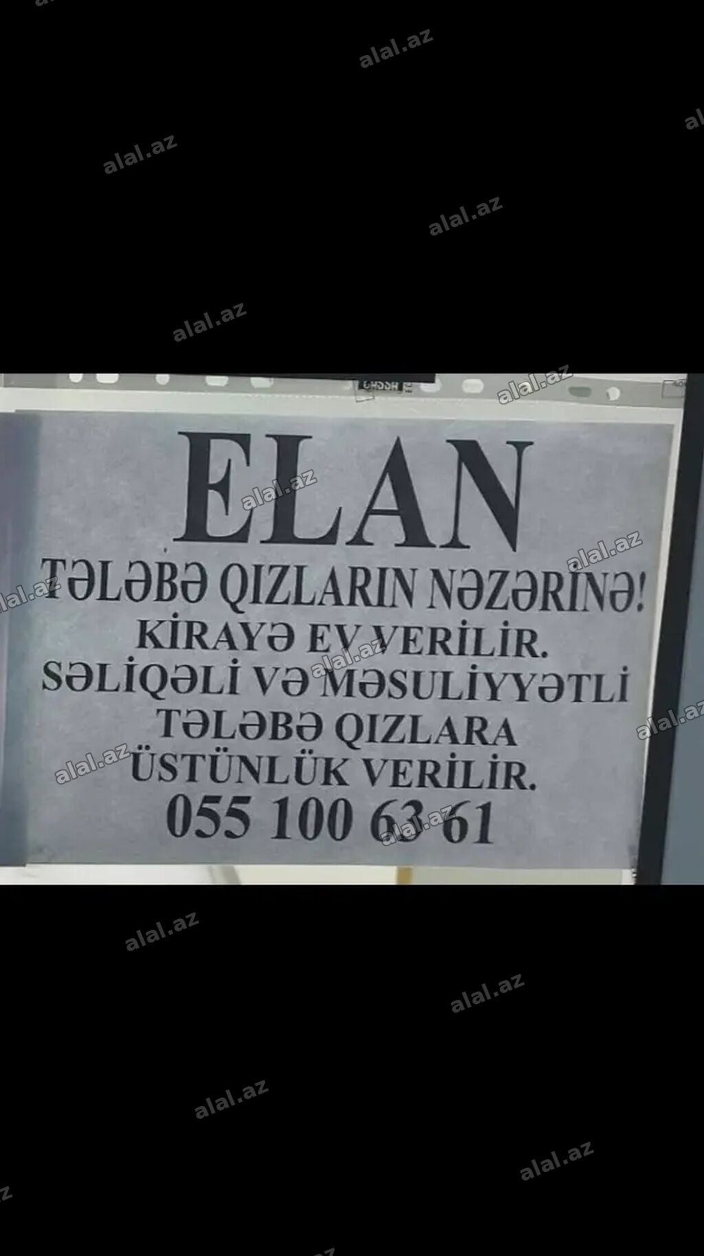 Kirayə ev təklif olunur. - Ünvan və sahə məlumatı göstərilməyib. -