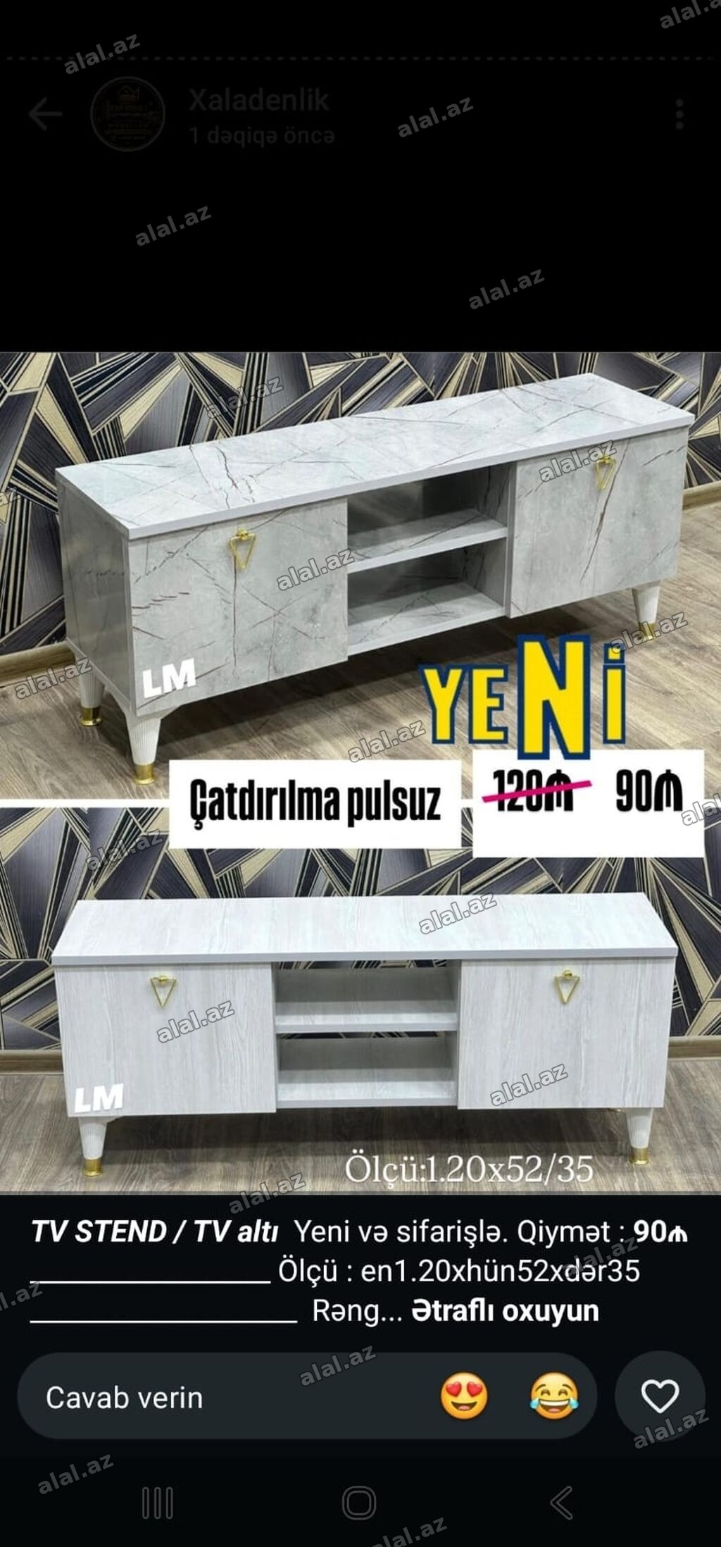 TV stendi / TV altı - Ölçü: 1.20 × 52 × 35 sm - Material və dizayn