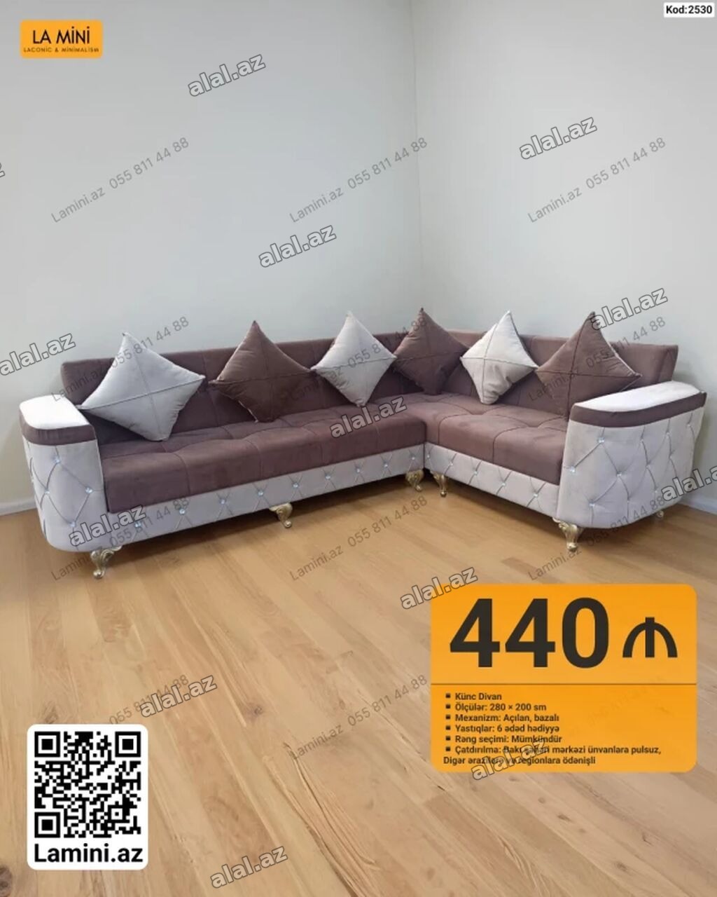 Künc divan – Kod: 2530 - Ölçü: 280 × 200 sm - Mexanizm: açılan