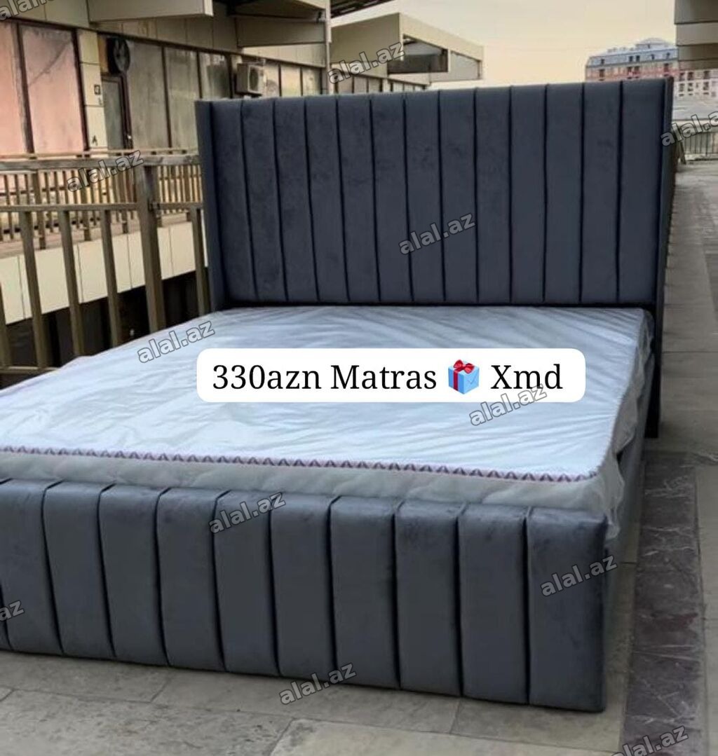Mebel dəsti – yumşaq üzlü çarpayı - Rəng: tünd boz - Başlıq: hündür