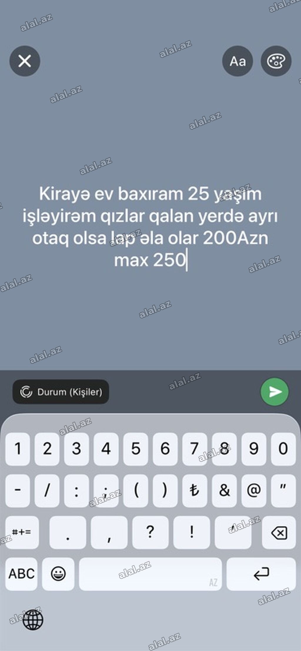 Kirayə otaq/ev axtarılır. - Axtarılan: Qızların qaldığı evdə ayrıca