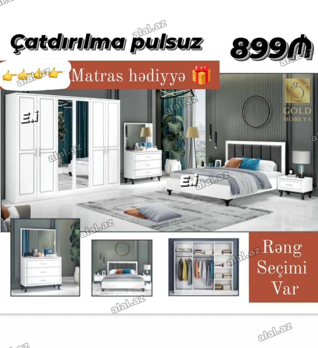 Yataq otağı dəsti - Komplekt: 4 qapılı (güzgülü sürgülü) şkaf