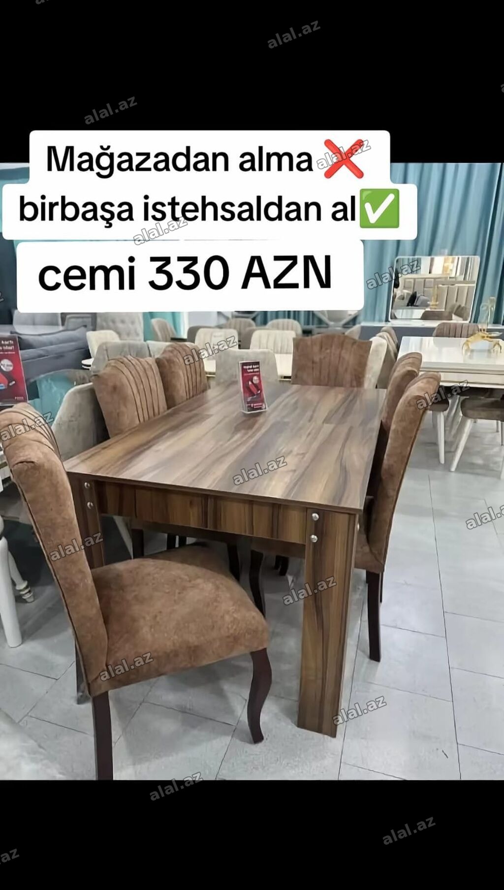Qonaq otağı üçün, Yeni, Açılmayan, Dördbucaq masa, 6 stul