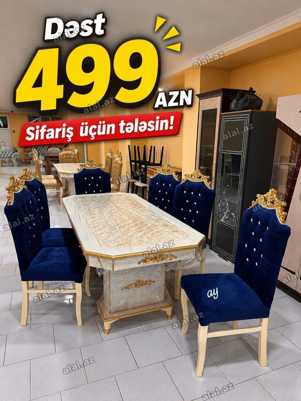Klassik üslubda yemək otağı dəsti - Dəst: 1 ədəd böyük yemək masası +
