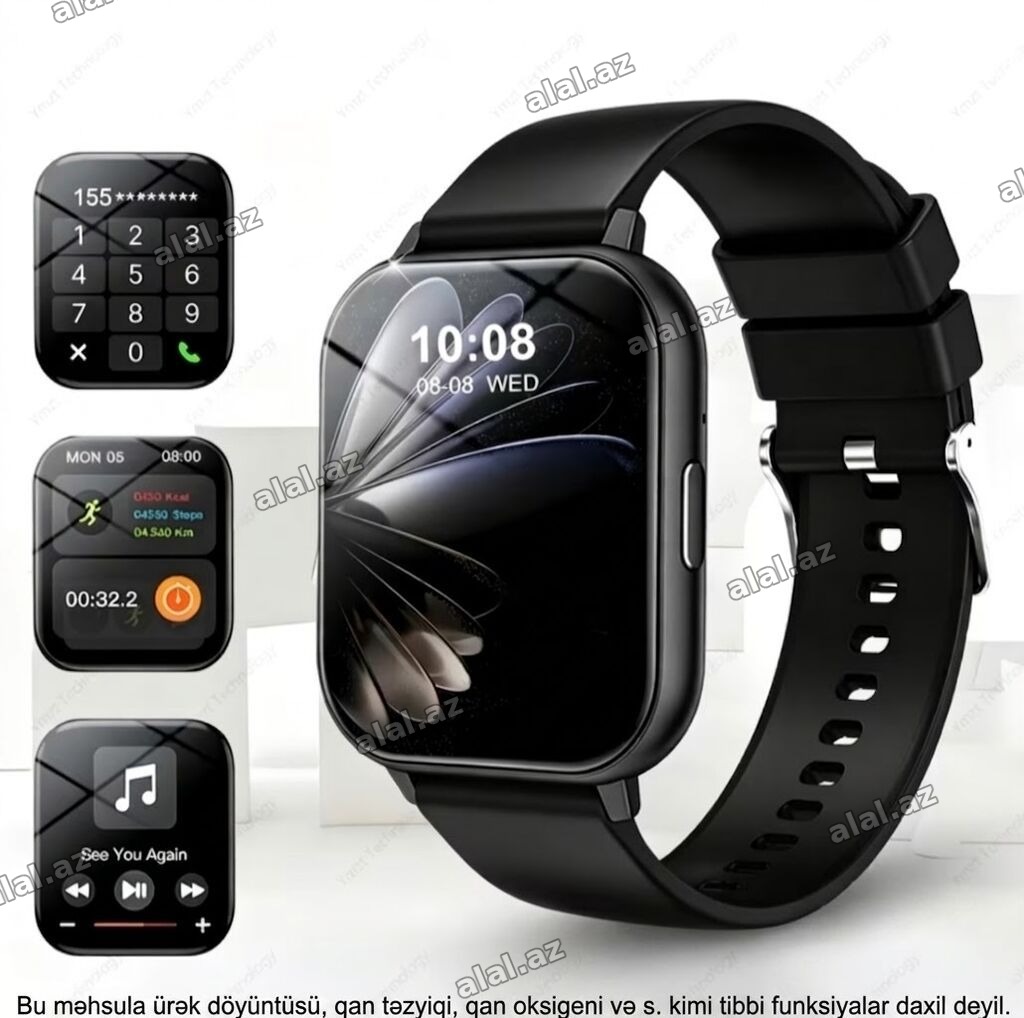 Yeni, Smart saat, Sensor ekran, rəng - Qara