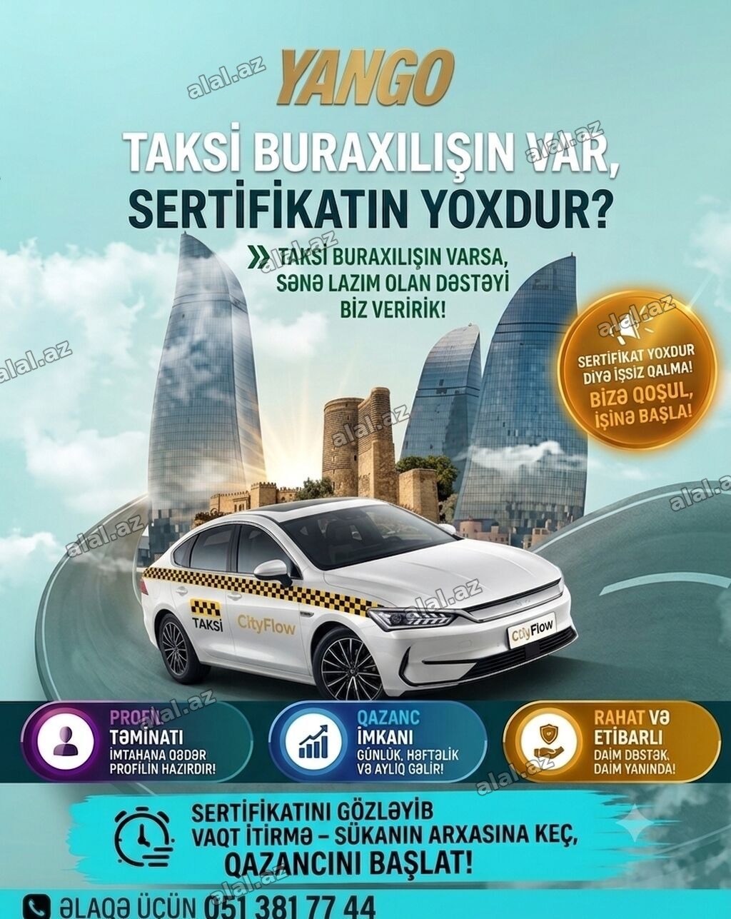 Taksi sürücüsü tələb olunur, Şəxsi nəqliyyat vasitəsi ilə