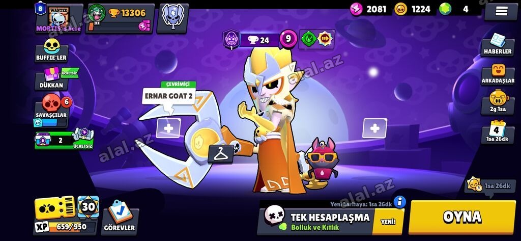 Brawl Stars oyunu üçün oyun hesabı - Kupa sayı: 13,306 - Prestij: 8 -