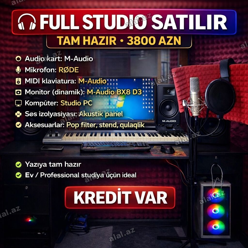 Tam hazır musiqi yazma studiyası komplekti. Paketin tərkibi: - Audio