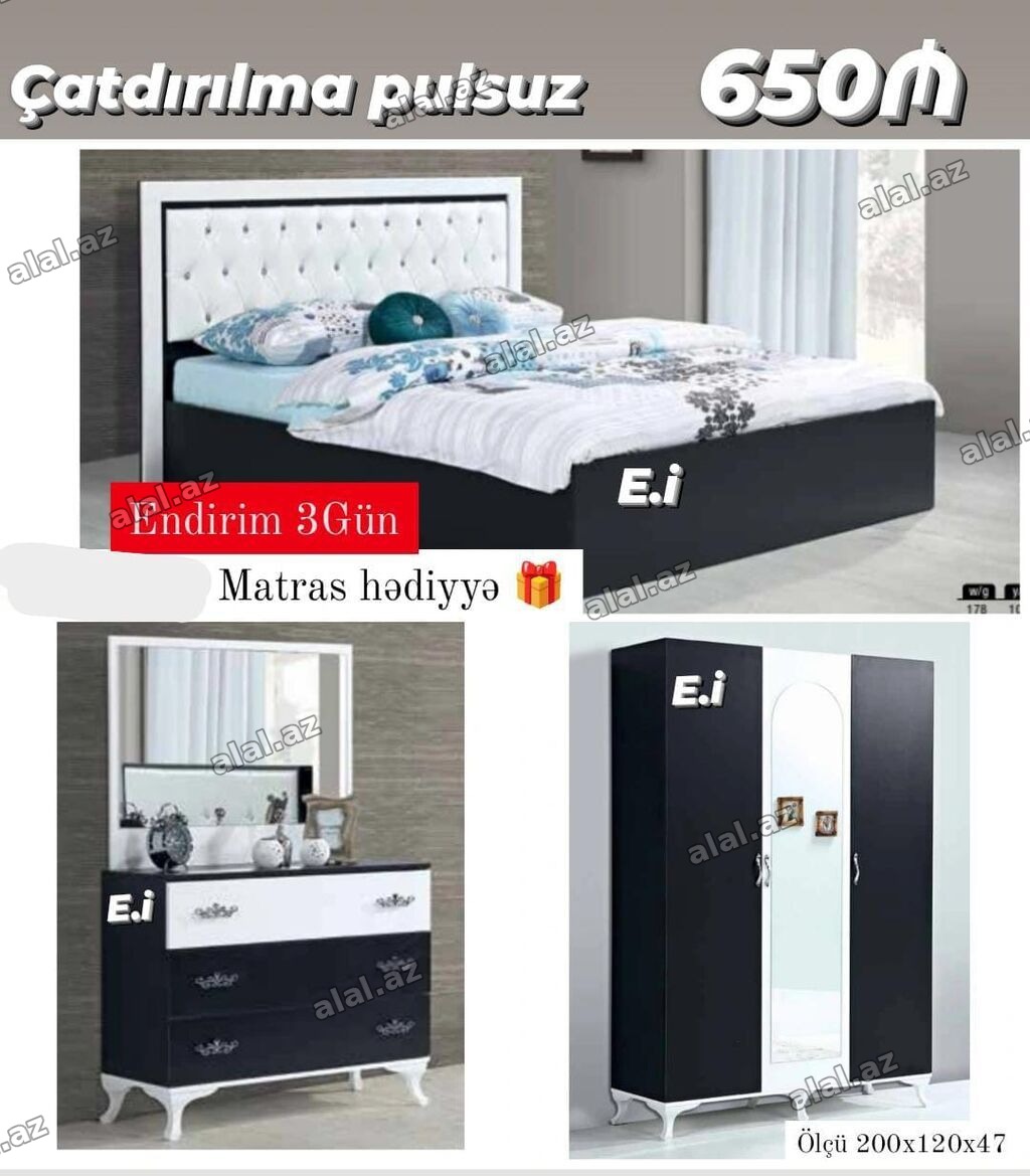 Qara-ağ dizaynda yataq otağı dəsti - Qiymət: 650 ₼ - Çatdırılma