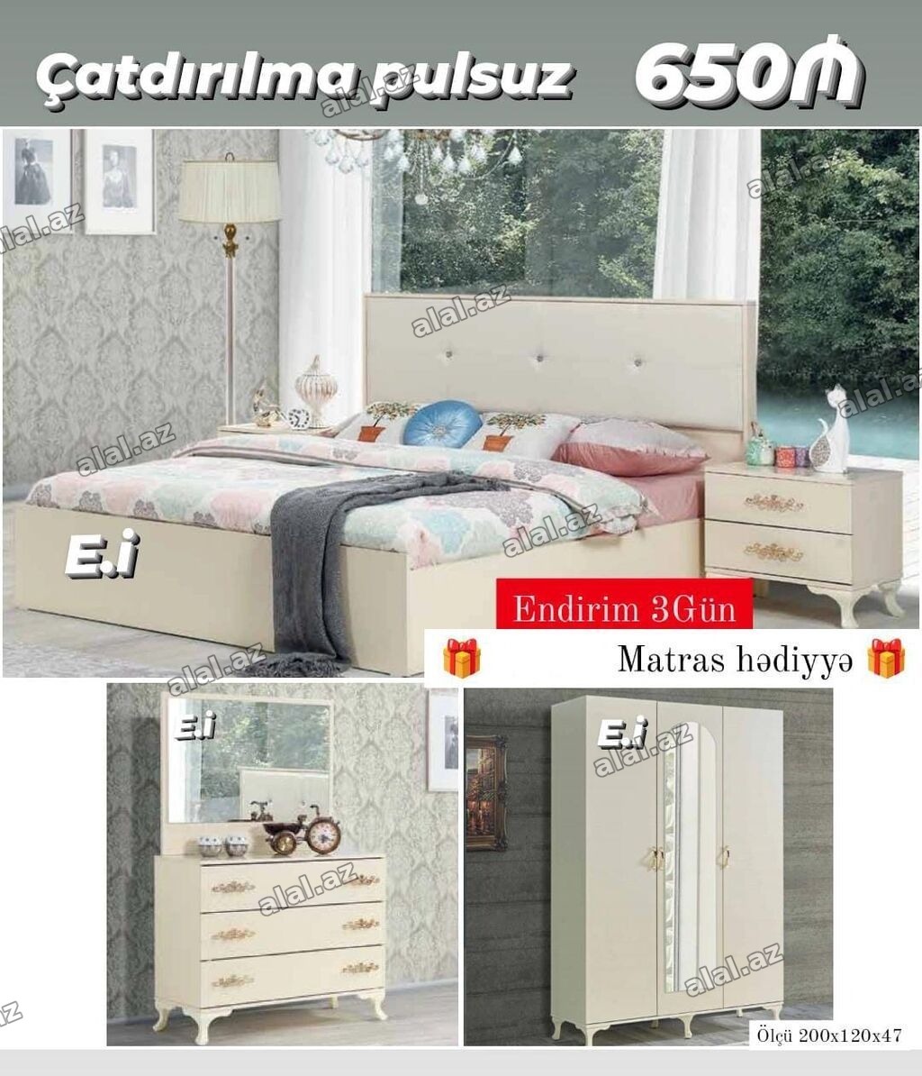 Yataq otağı dəsti – klassik krem rəngli dizayn Dəst tərkibi: - 2