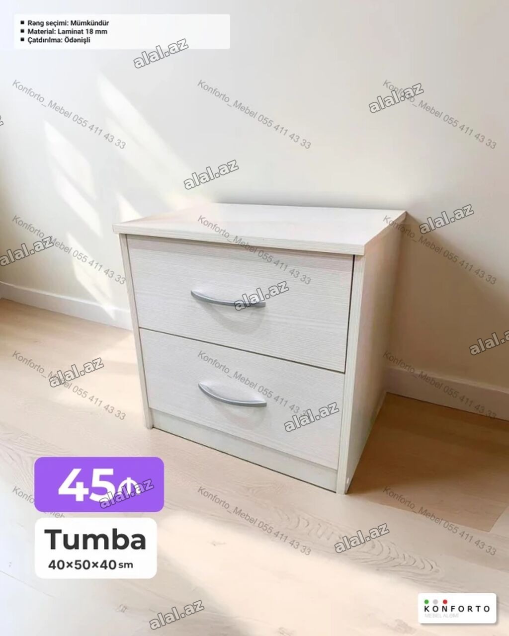 Tumba – 2 çekmecəli, kompakt model Ölçülər: 40×50×40 sm Material