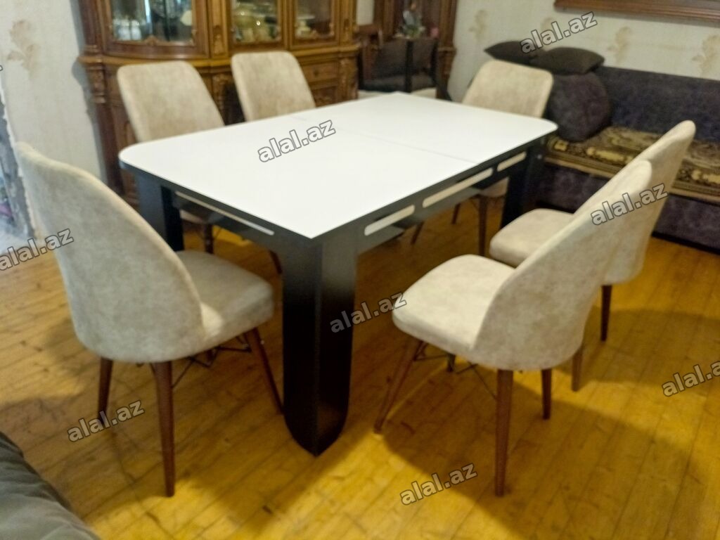 Mətbəx üçün, İşlənmiş, Açılan, Dördbucaq masa, 6 stul
