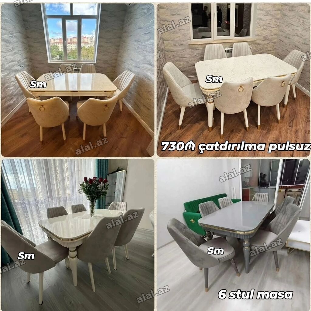 Qonaq otağı üçün, Yeni, Açılmayan, Dördbucaq masa, 6 stul
