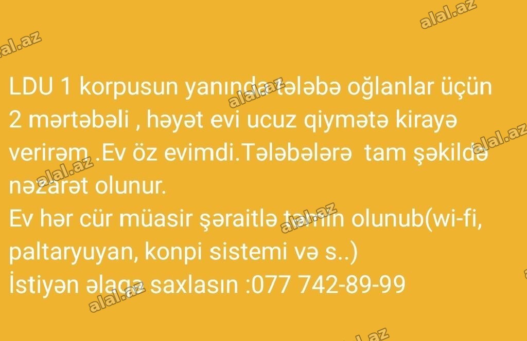 LDU 1 korpusun yanında tələbə oğlanlar üçün 2 mərtəbəli həyət evi