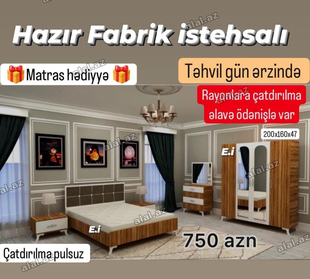 Yataq otağı dəsti – hazır fabrik istehsalı. Komplekt: - Dolab: 3