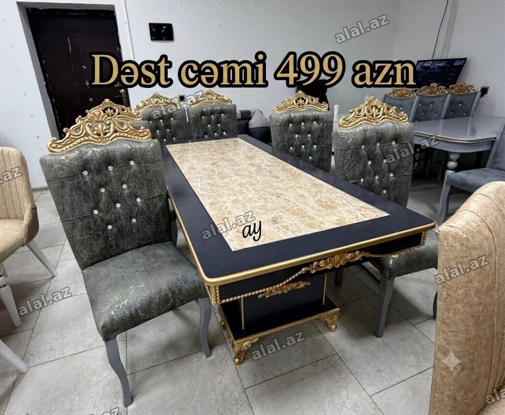 Qonaq otağı üçün, Yeni, Açılmayan, Dördbucaq masa, 6 stul