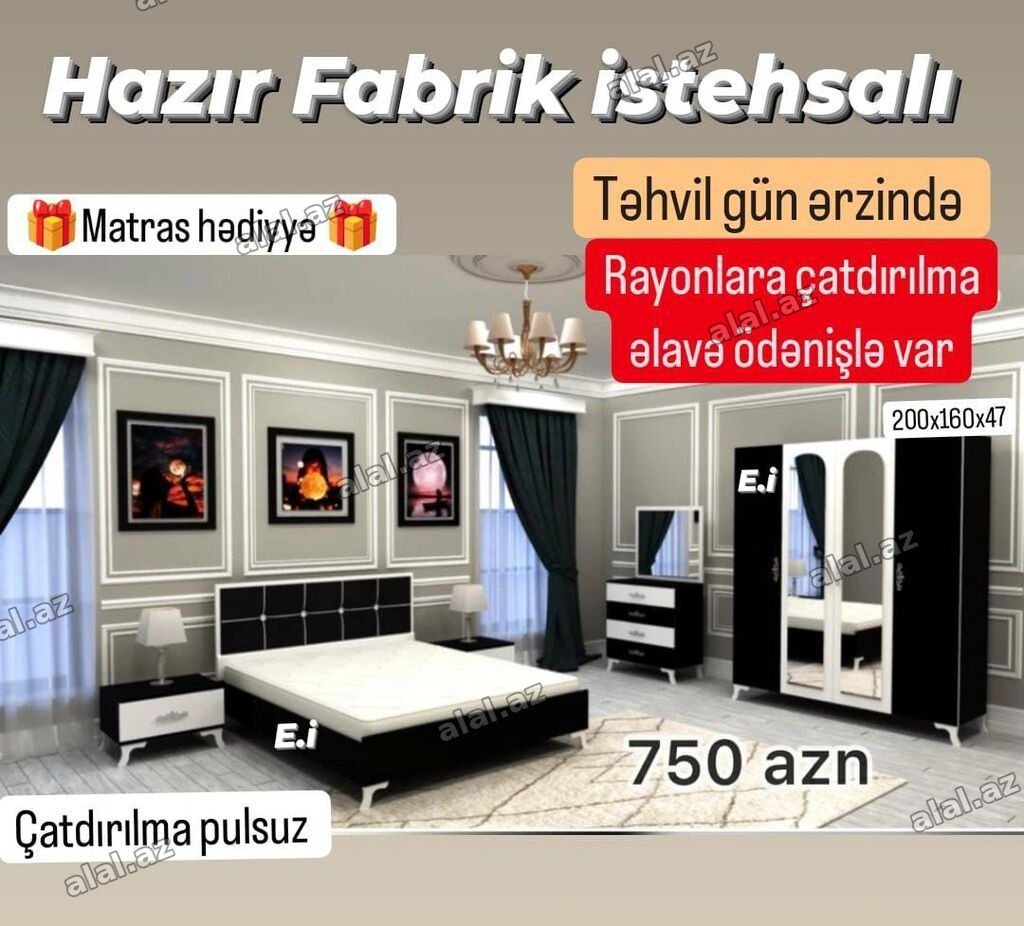Yataq otağı dəsti – hazır fabrik istehsalı Dəst tərkibi: - 2 qapılı
