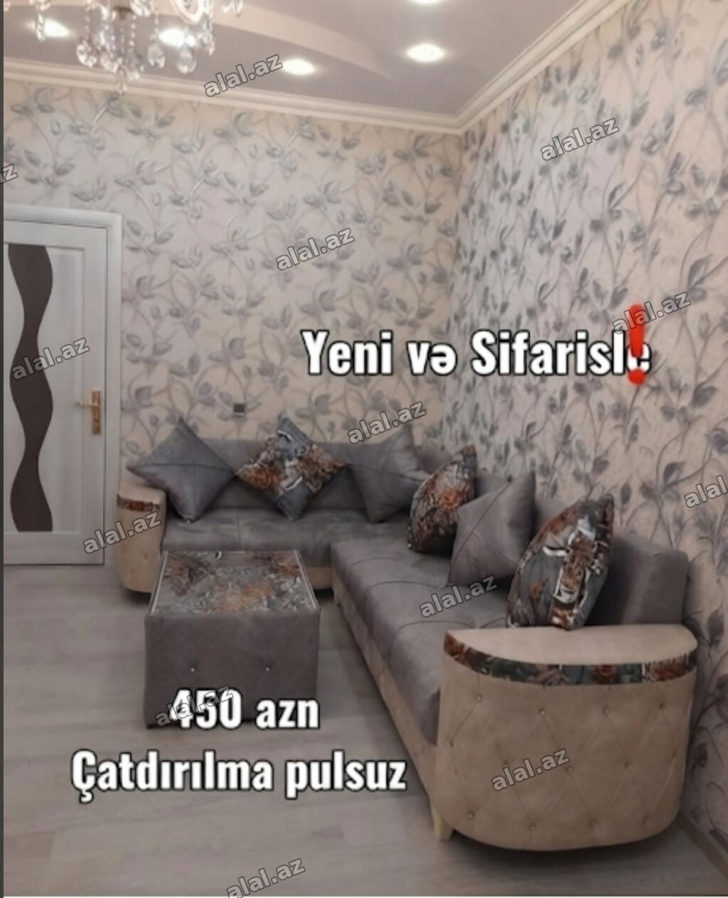 Künc divan dəsti – “Yeni və sifarişlə” - Rəng: boz və bej tonları