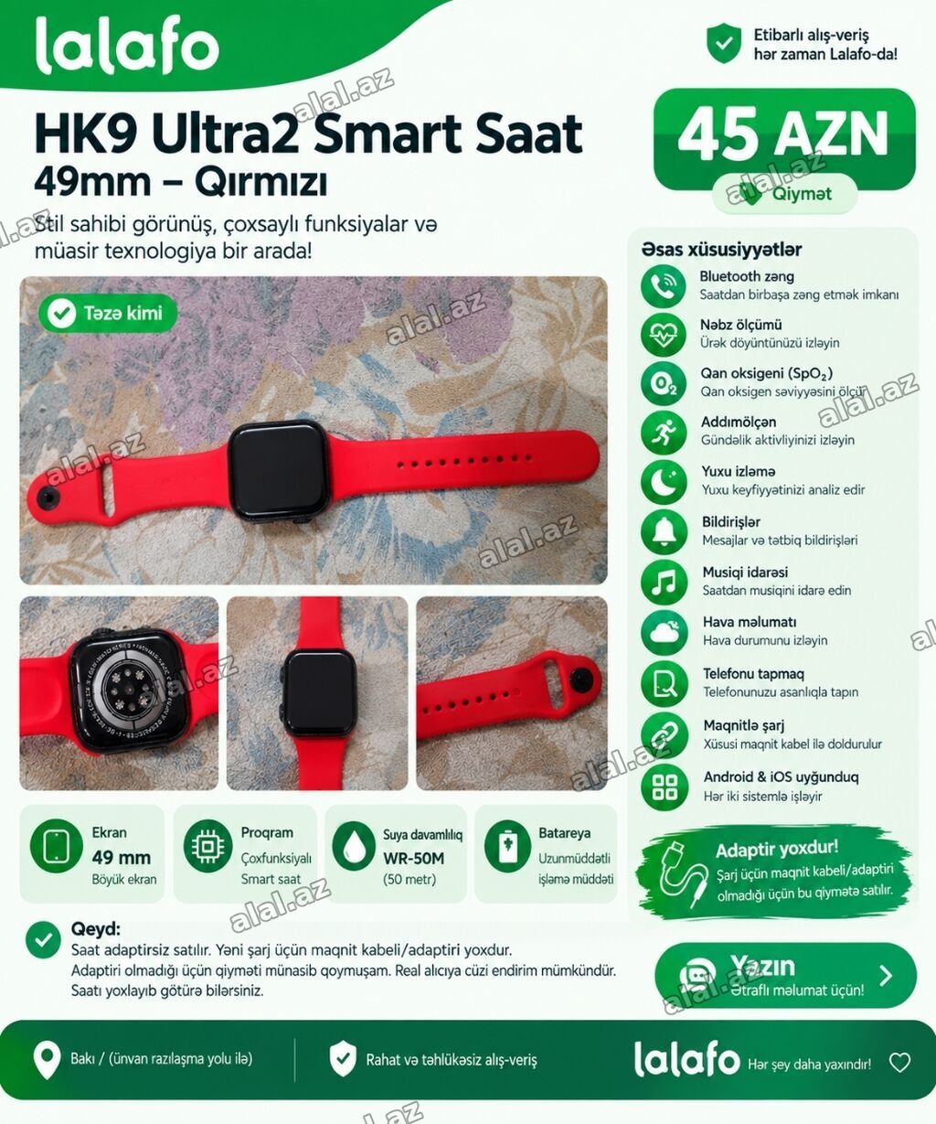 İşlənmiş, Smart saat, Apple, Sensor ekran, rəng - Qırmızı