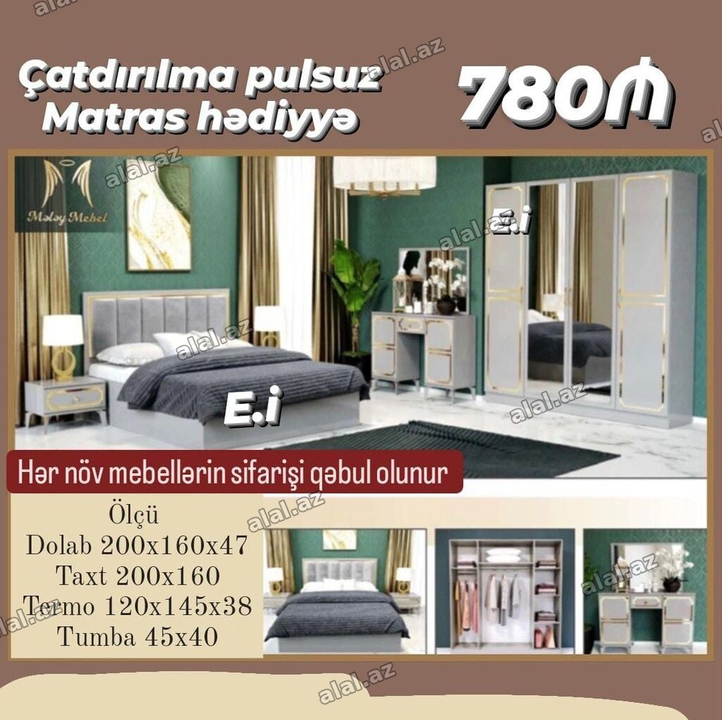 Yataq otağı mebel dəsti – 780₼ Dəst tərkibi: - Dolab: 200×160×47 -