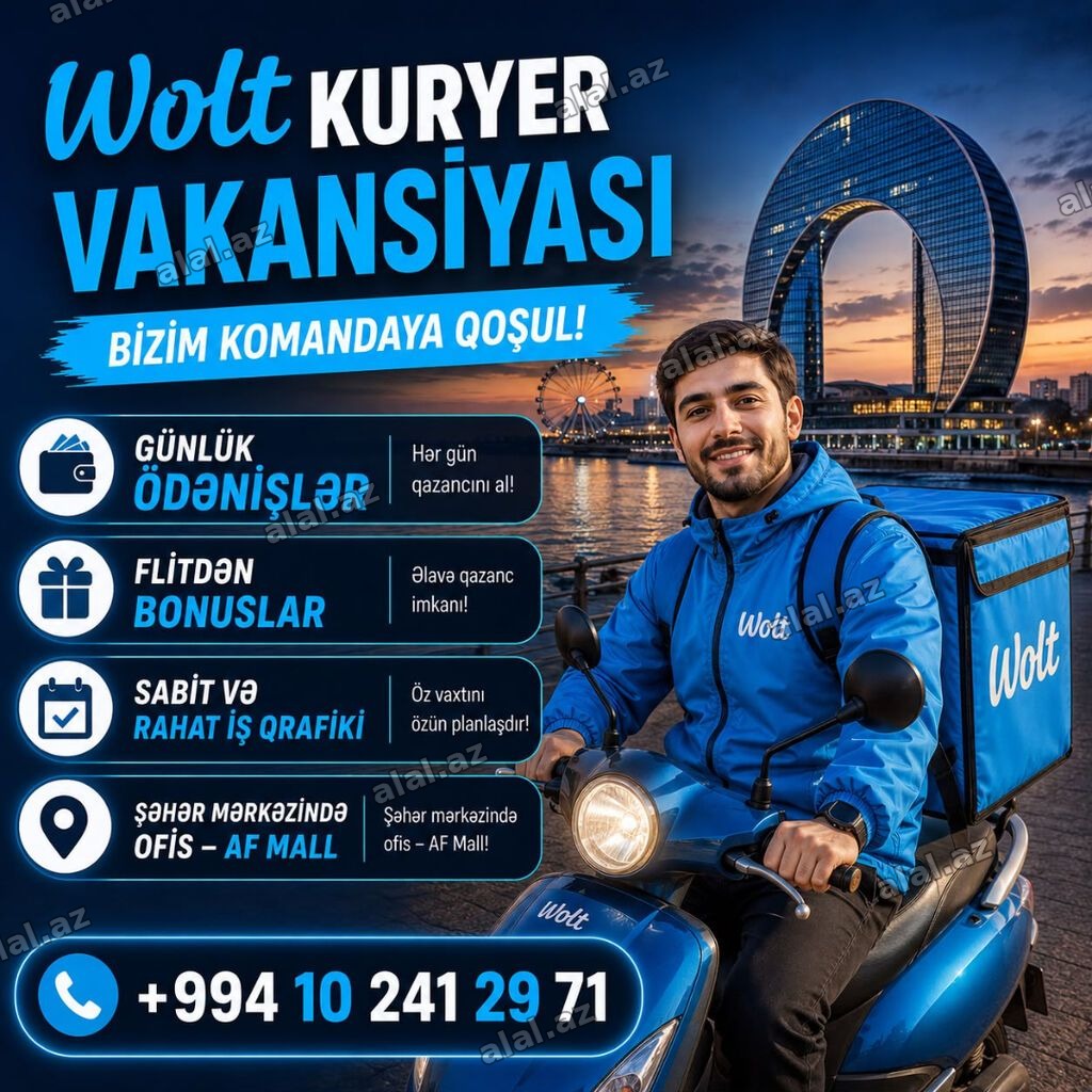 Sürücü-kuryer tələb olunur, Şəxsi nəqliyyat vasitəsi ilə, Gündəlik ödəniş, Təcrü