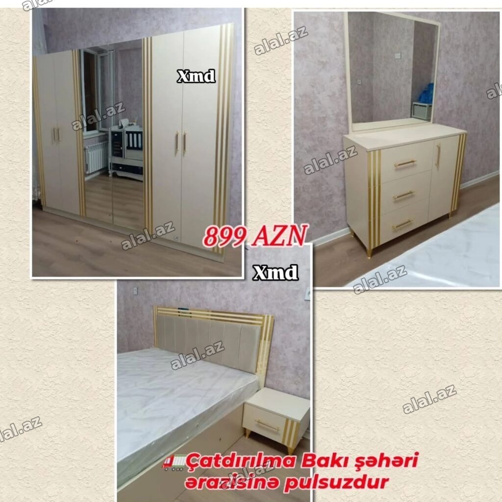 Yataq otağı dəsti – 899 AZN Dəst tərkibi: - Geniş 4 qapılı şkaf