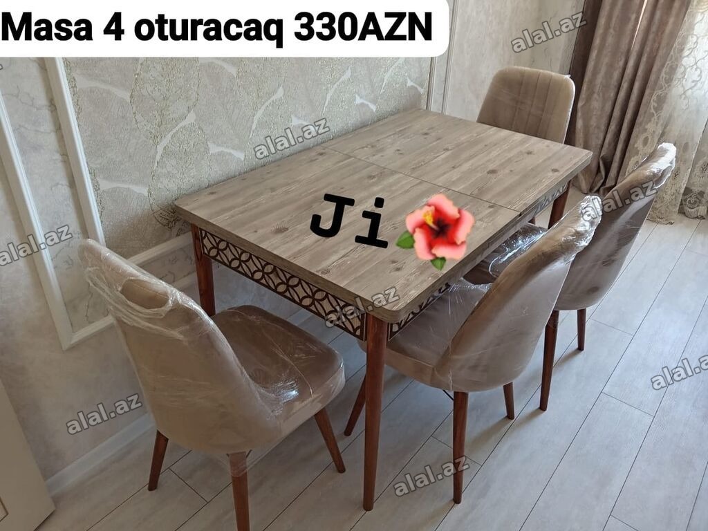 Mətbəx üçün, Yeni, Dördbucaq masa, 4 stul