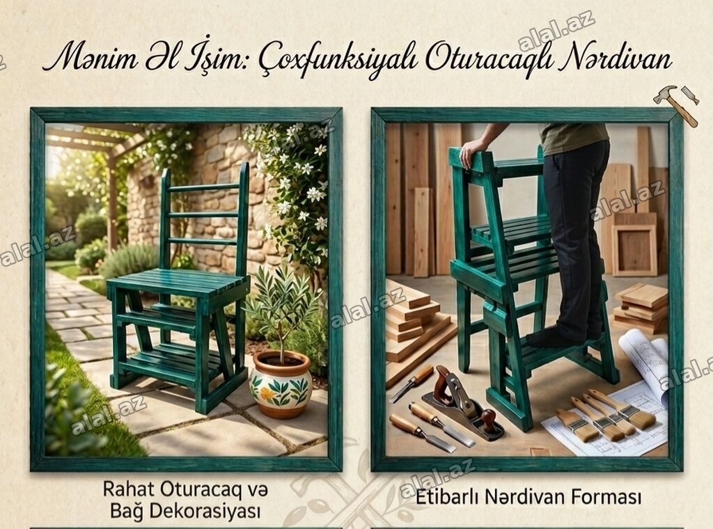 Həm stul həmdə nərdivan. stul açılır nərdivan olur. Bağda işlətmək