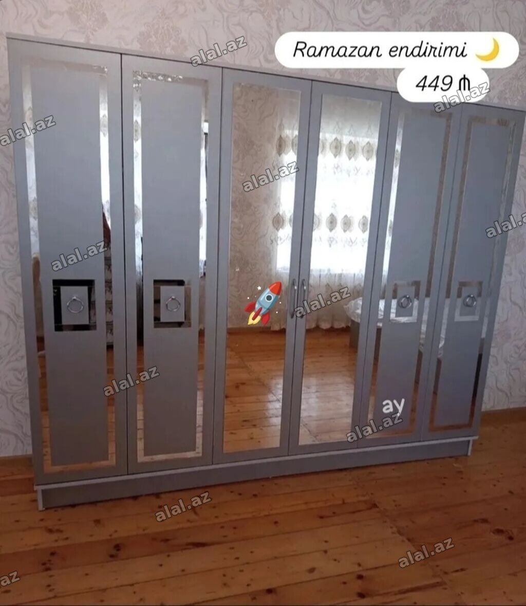 Yeni, 6 qapı, Güzgülü, Boz, Açılan, Düz dolab