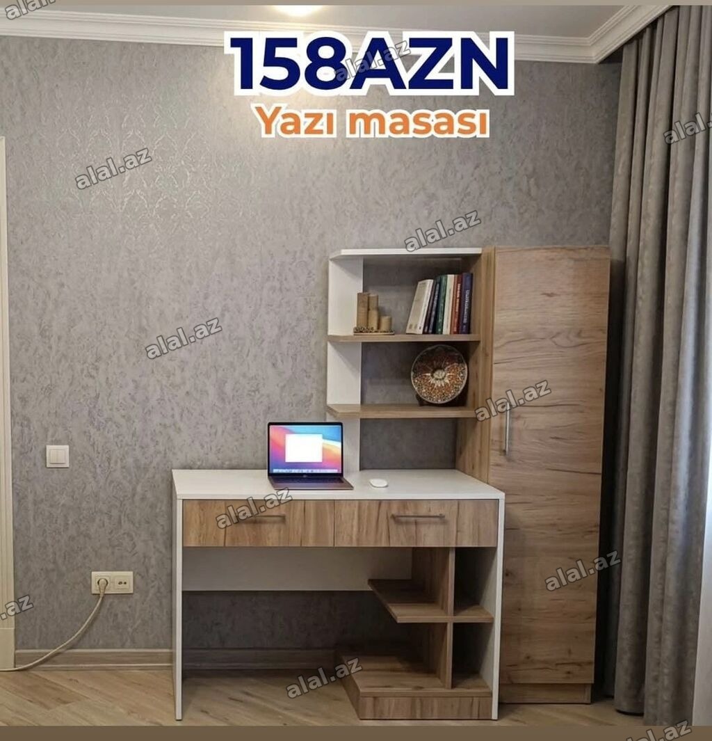 Düz masa, Stulsuz, Polkalı, Siyirməli, MDF