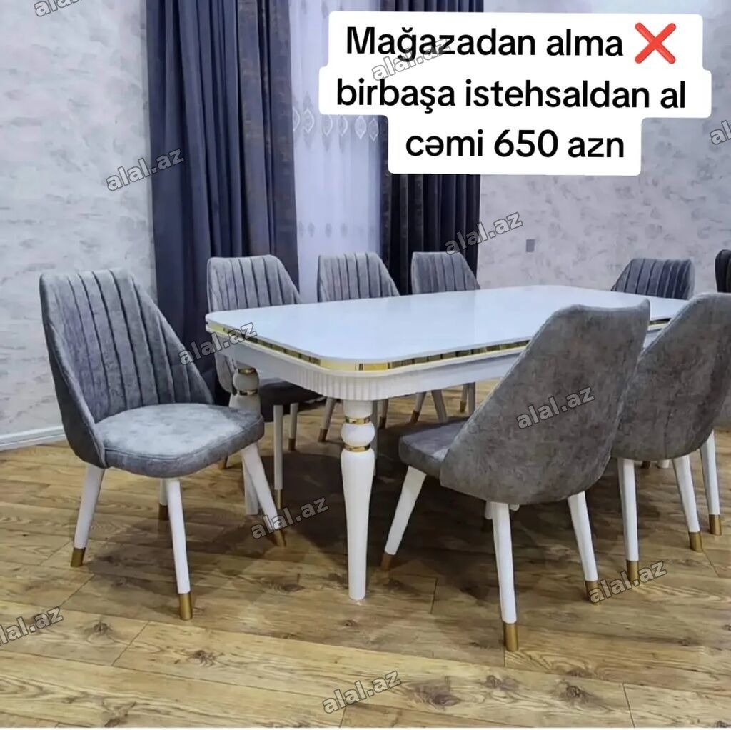 Qonaq otağı üçün, Yeni, Açılan, Dördbucaq masa, 6 stul