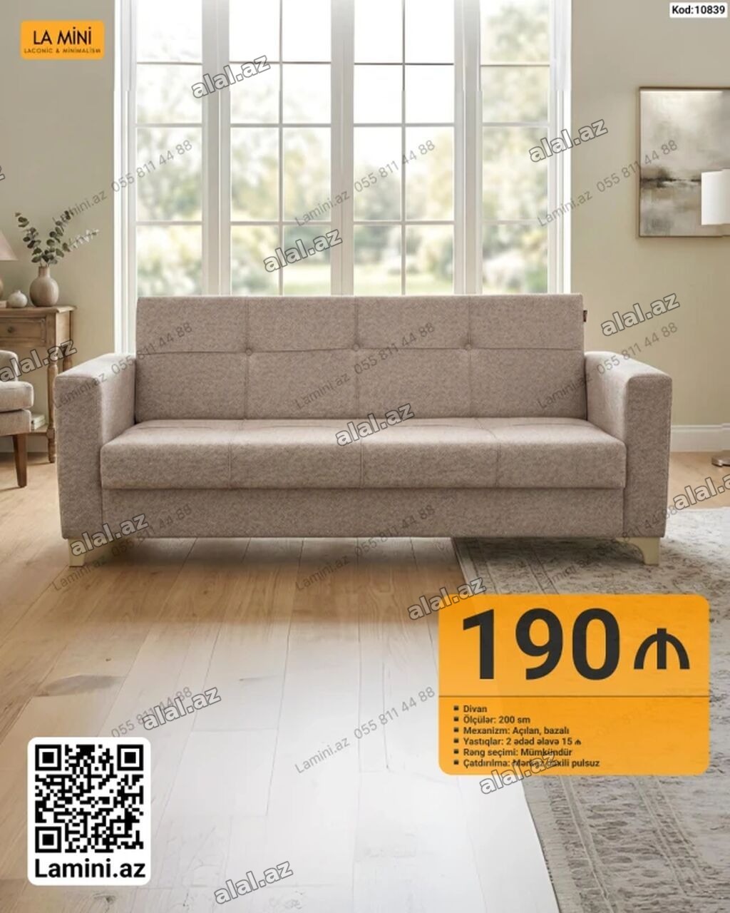 Məhsul: Divan (Kod: 10839) - Ölçü: 200 sm - Mexanizm: Açılan, bazalı
