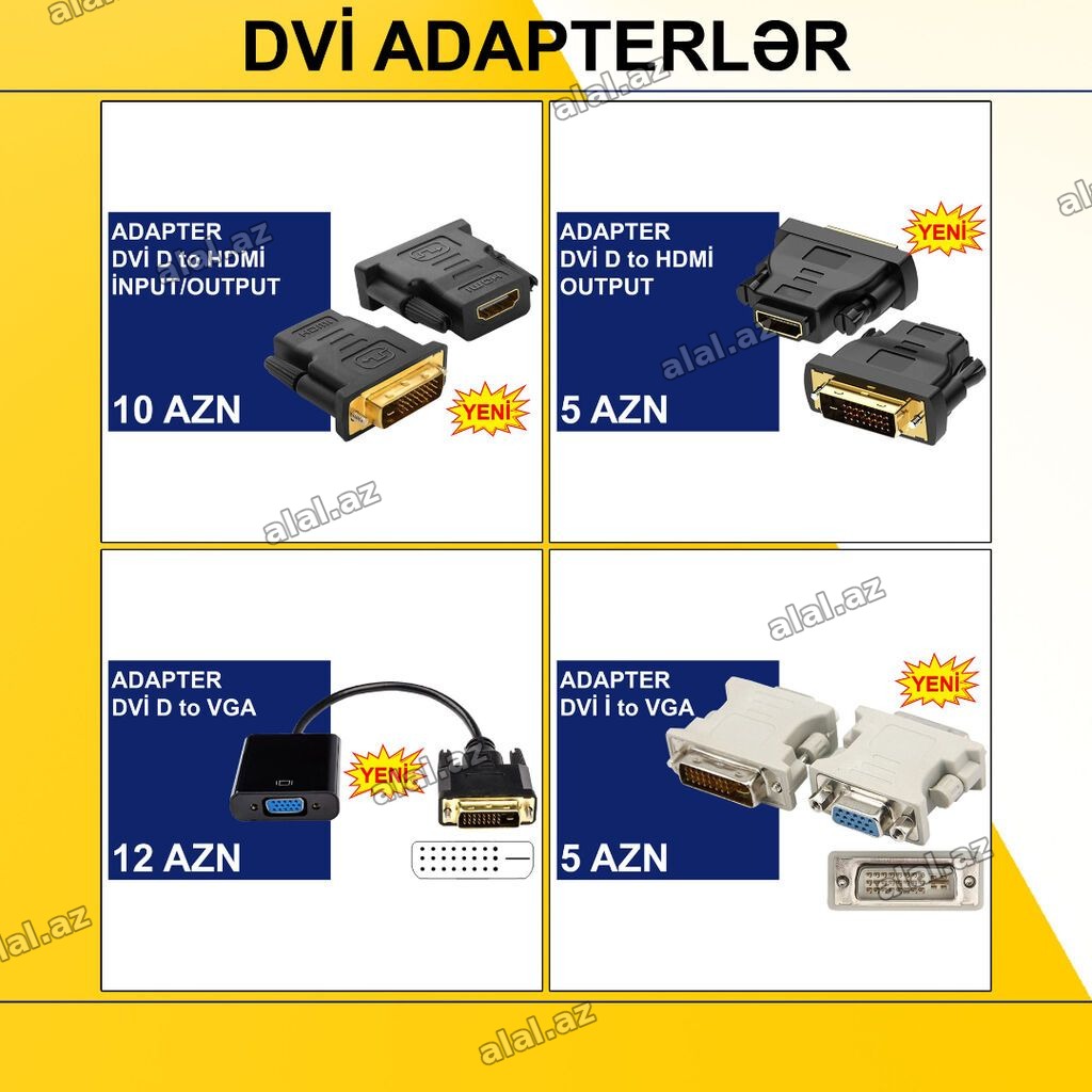 DVİ Adapterlər/Konverterlər (Çeviricilər) ⭐DVİ İ (24+5) to VGA – 5 AZN