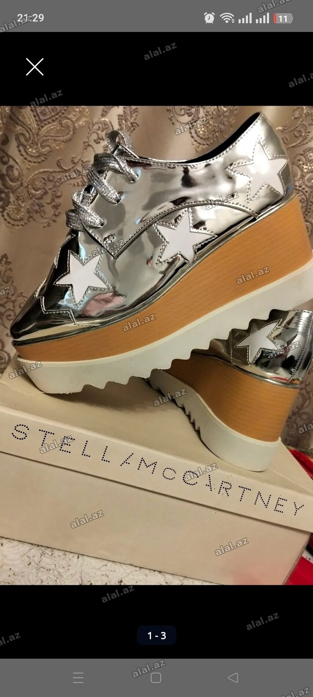Stella McCartney brendinin gümüşü rəngli ulduz naxışlı platforma