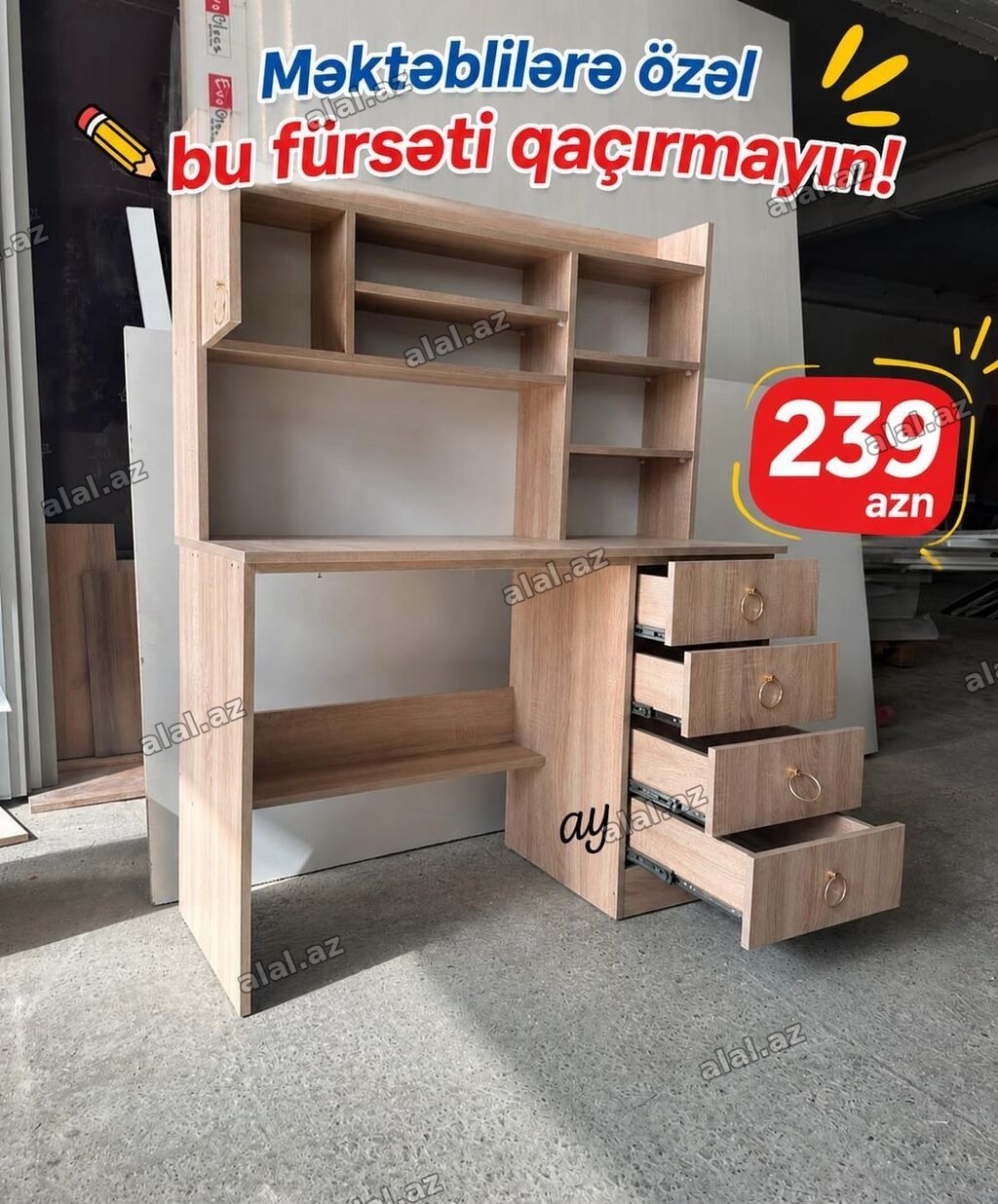 Düz masa, Stulsuz, Polkalı, Siyirməli, Teksturalı laminat