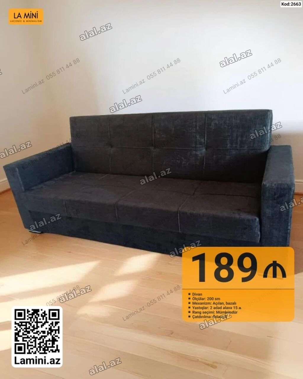 Məhsul: Divan (Kod: 2663) - Ölçü: 200 sm - Mexanizm: açılan, bazalı