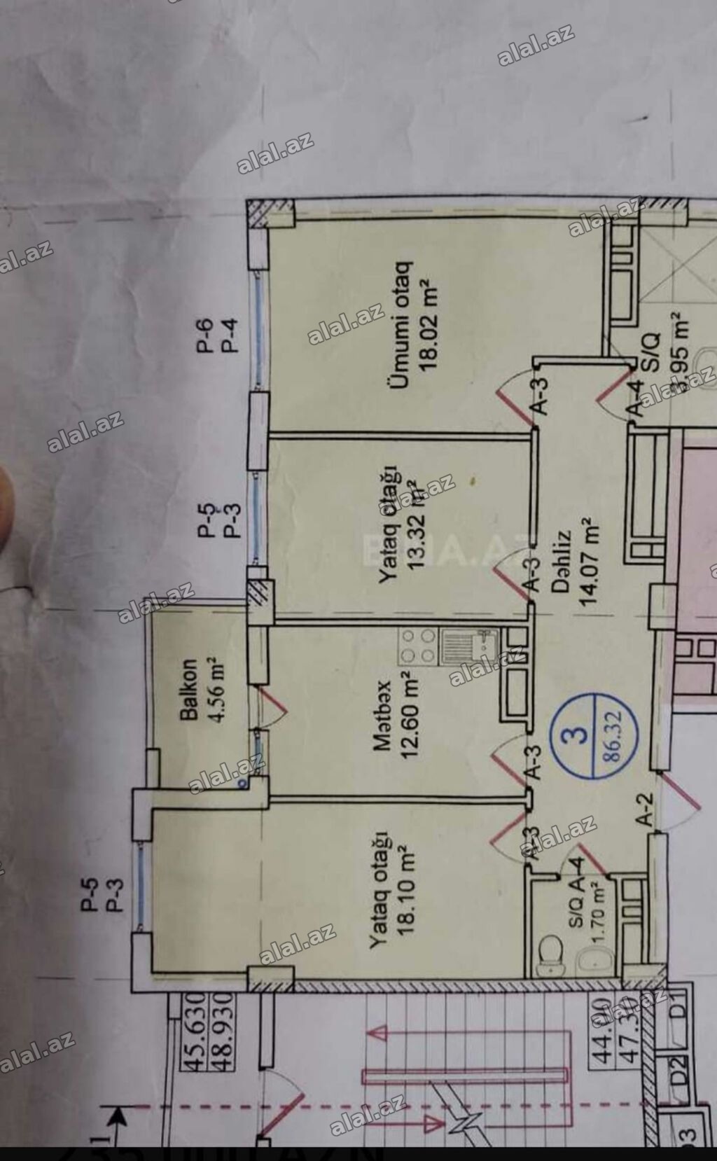 3 otaqlı, Yeni tikili, 86 kv. m