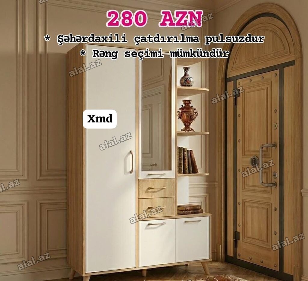 Dəhliz üçün çoxfunksiyalı dolab-komod dəsti - Tərkibi: asma paltar