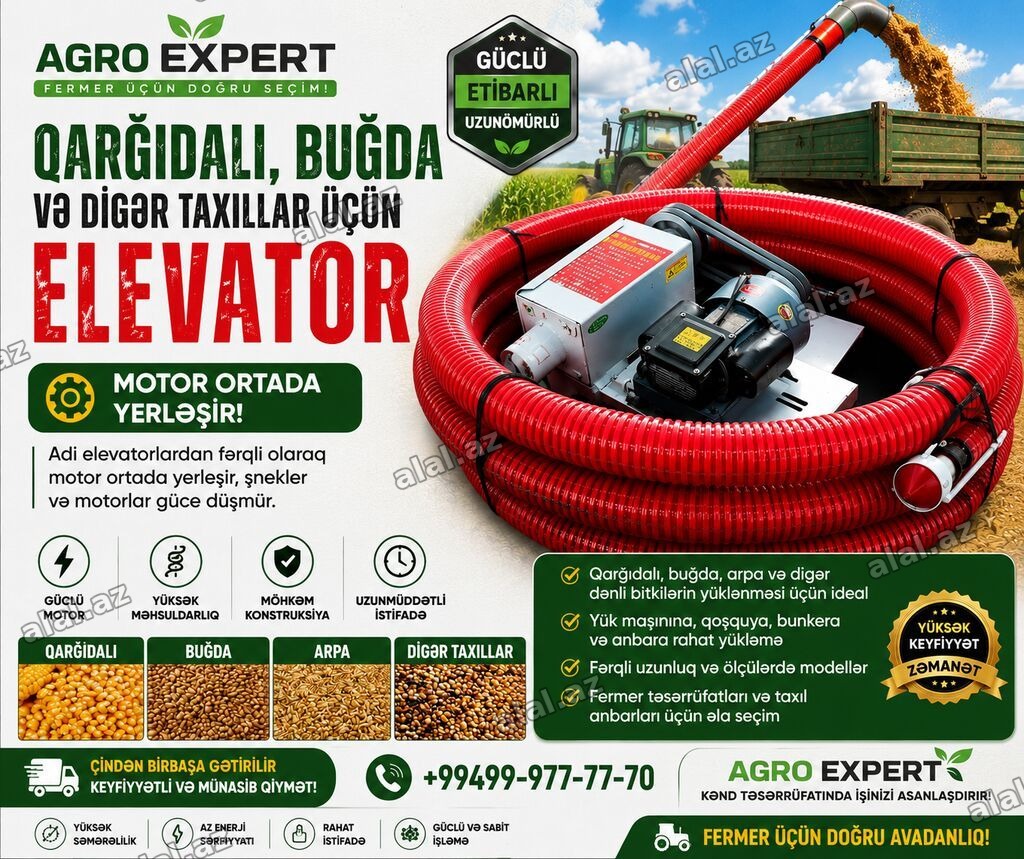 QARĞIDALI, BUĞDA VƏ TAXIL ÜÇÜN GÜCLÜ ELEVATORLAR 220v, 380v və dizel