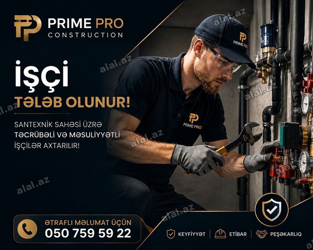 Santexnik ustası tələb olunur, 3-5 illik təcrübə, 6/1, Aylıq ödəniş