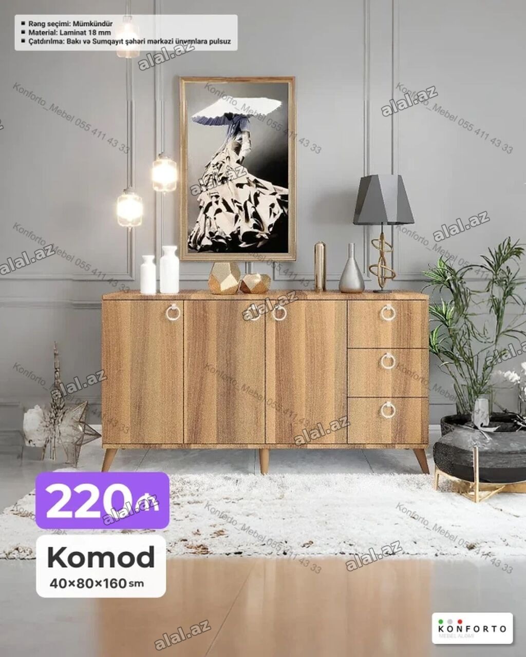 Komod – 40×80×160 sm - Material: 18 mm laminat - Rəng seçimi