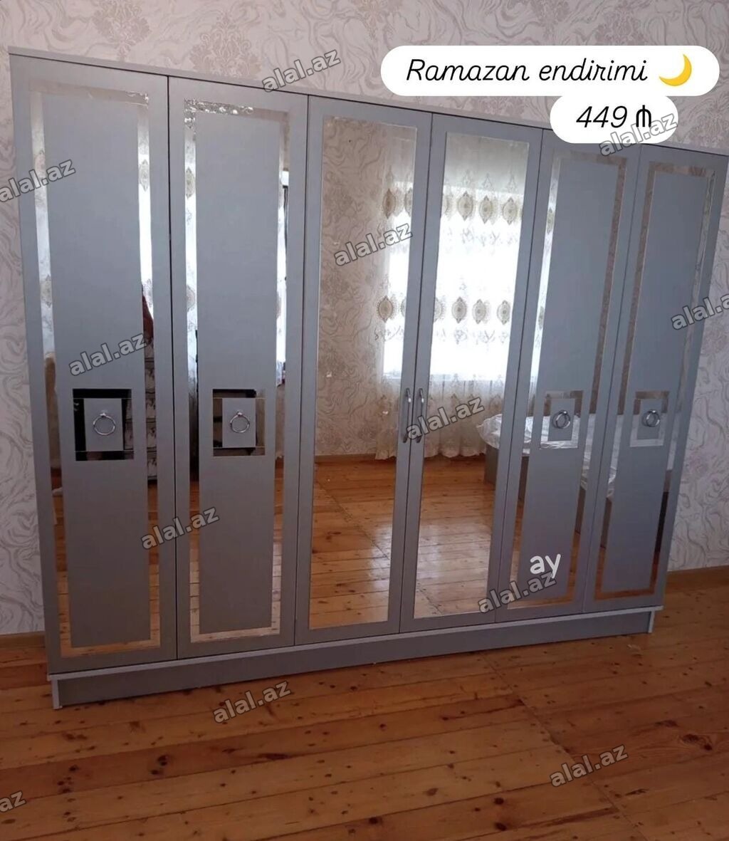 Yeni, 6 qapı, Güzgülü, Boz, Açılan, Düz dolab