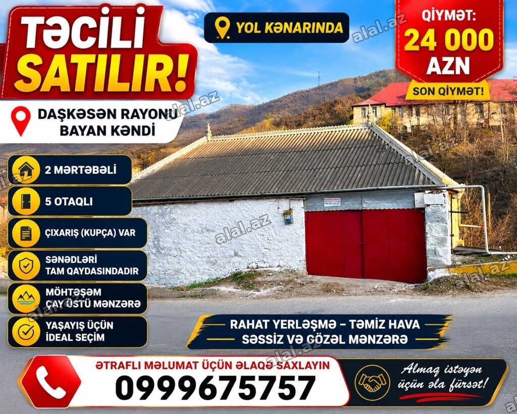 Təcili satılır – Daşkəsən rayonu, Bayan kəndi - Yol kənarında