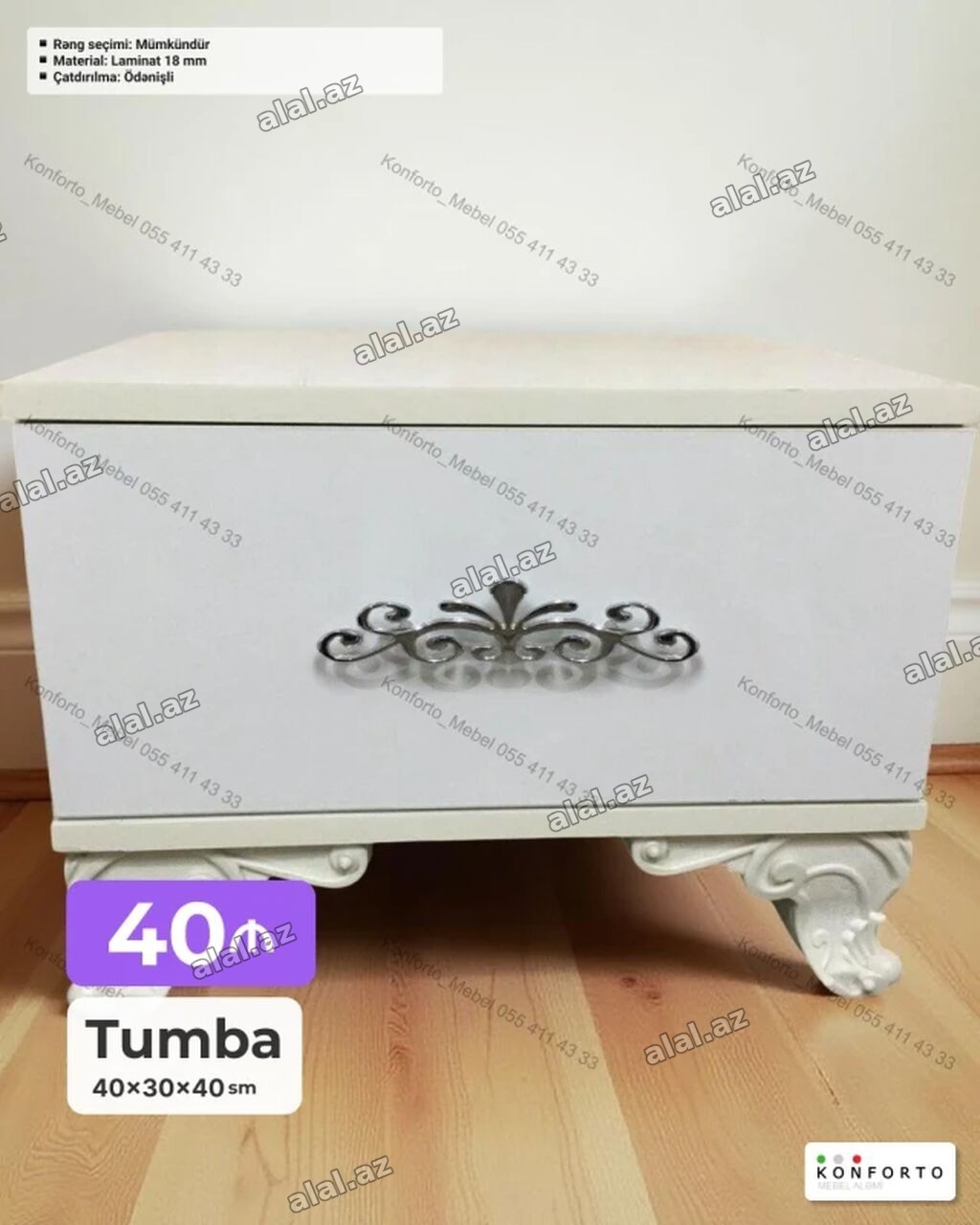 Tumba – 40×30×40 sm - Klassik üslubda dekorativ ön panel və oyma