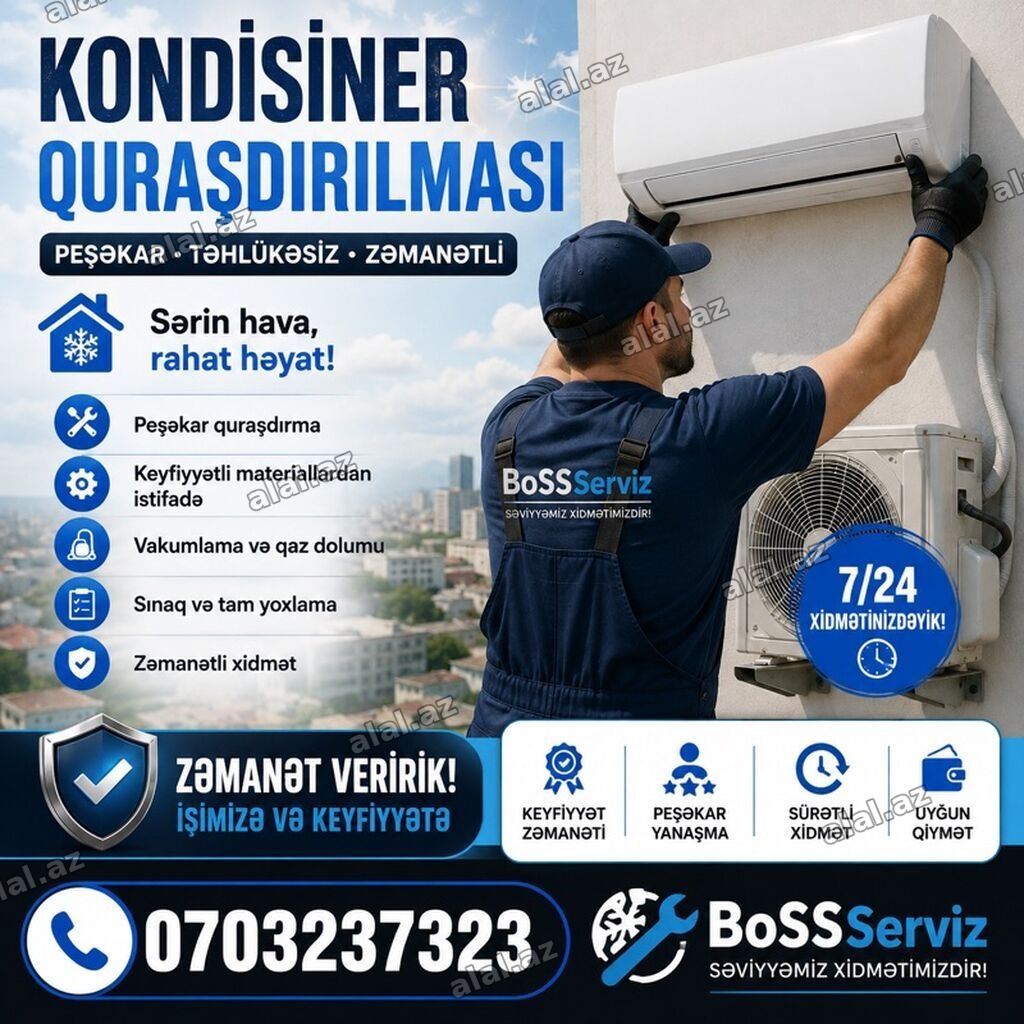 Təmir, Split kondisionerlər, Quraşdırılma, Zəmanətlə